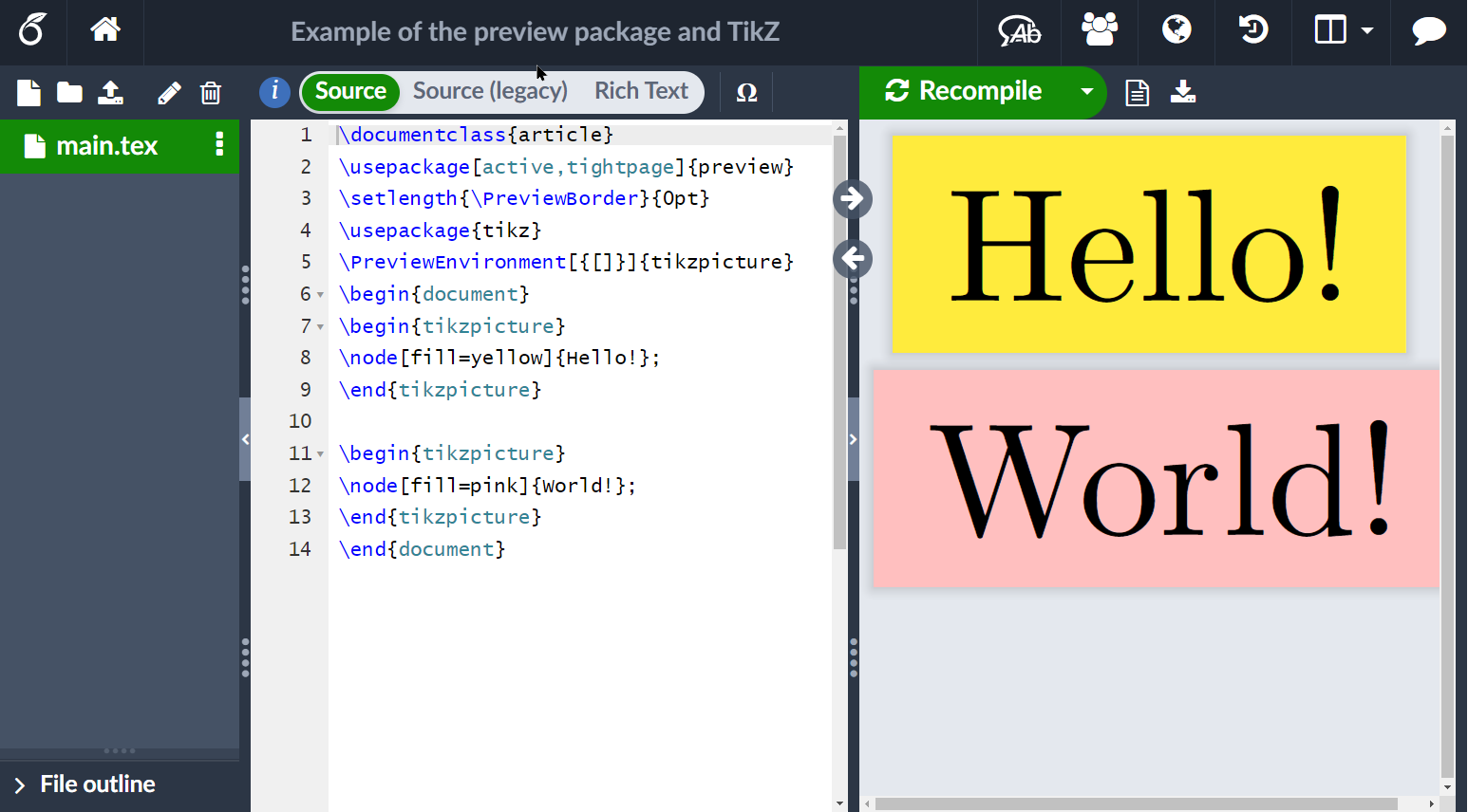 Example of the preview LaTeX package