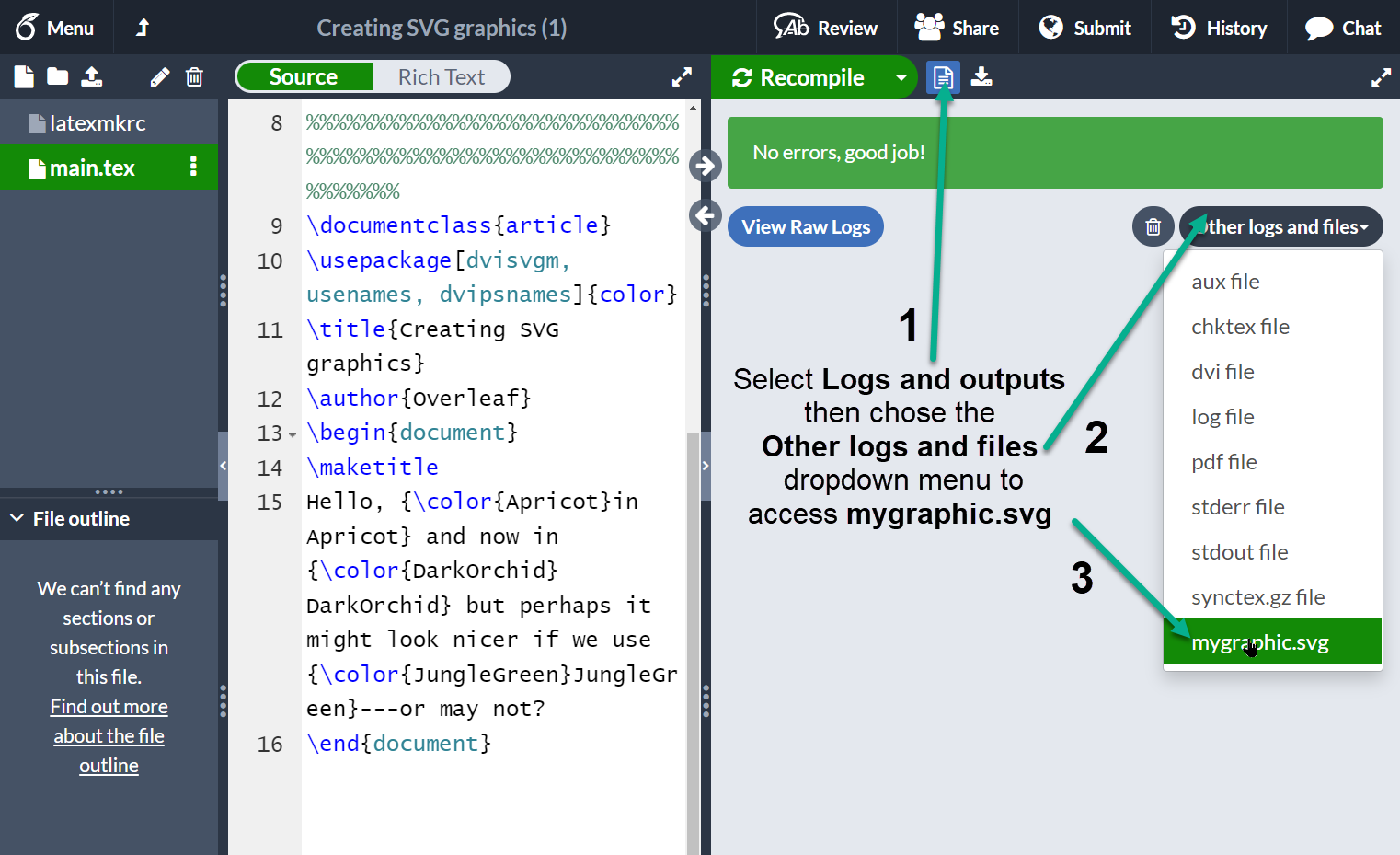 Accessing a generated file on Overleaf