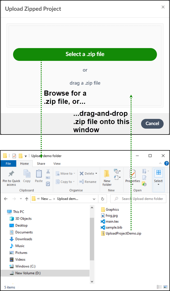 Uploading a zip file to Overleaf