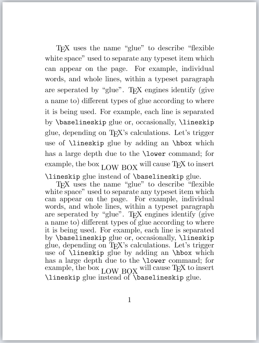 Demonstrating LaTeX’s \offinterlineskip macro