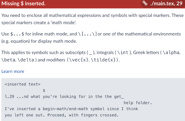 An error message with a line number included.