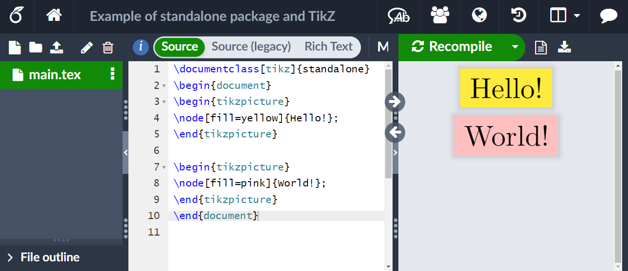 Example of the standalone LaTeX package