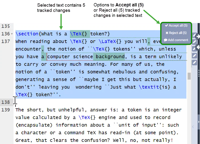 Image showing how to accept or reject all tracked changes