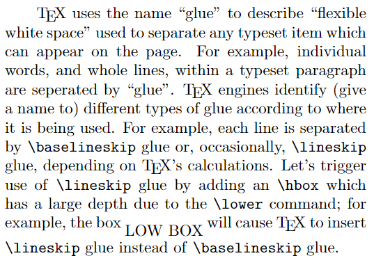 Example to demonstrate \lineskip glue