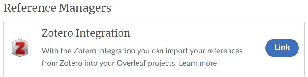 Image showing account setting to link Zotero to your Overleaf account