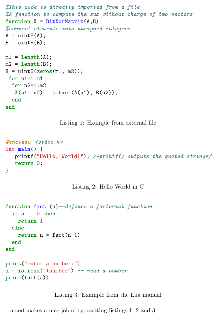 Example listing code fragments