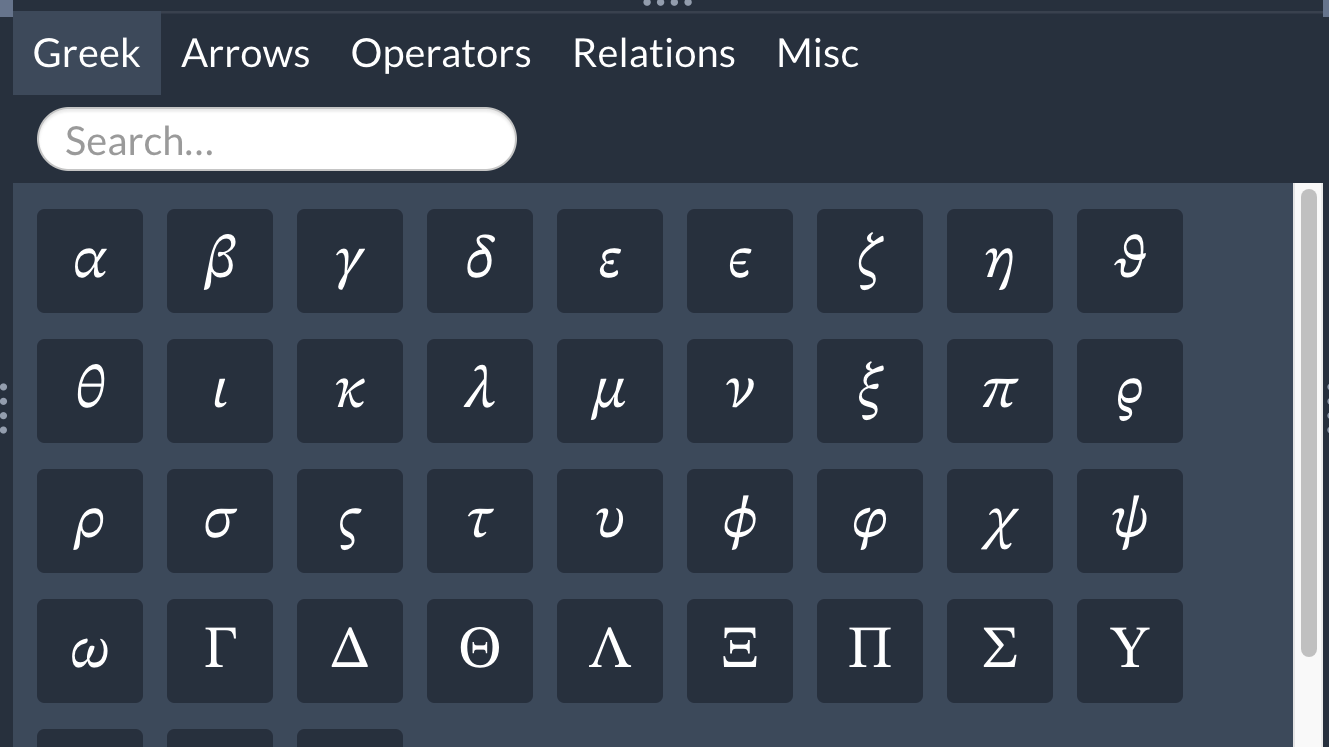 Overleaf Symbol Palette