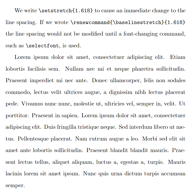 Example of the \setstretch command